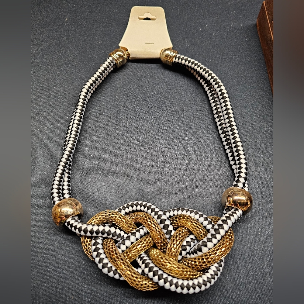 Blue & White Cord Gold Necklace Weaved Design New. This is new old stock and m